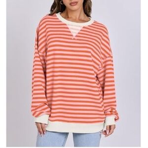 Striped Oversized Crewneck Long Sleeve Y2K Pullover Sweatshirt Pink